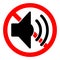Volume sound ban icon. Loud sound is prohibited. Stop volume sound icon