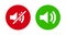 Volume sound and mute icon on green and red flat button