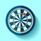 Volume Target icon in flat style on color background. Darts game. Arrow in the center aim. Vector design element for you business