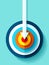 Volume Target icon in flat style on color background. White Arrow in the center aim. Vector design element for you business projec