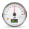 Volume unit meter. Sound audio equipment. Normal level. White glass gauge with chrome frame