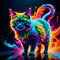 a volumetric cat in a cinematic and vibrant style with colors generated by Ai