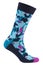 Volumetric colored sock with a multi-colored pattern, on a white background, side view