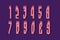 Volumetric coral pink numbers and currency signs. 3d display font in strict style