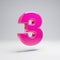 Volumetric glossy pink number 3  on white background