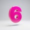 Volumetric glossy pink number 6  on white background