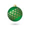 Volumetric green Christmas ball with gold hearts, with shadows and highlights. Christmas tree toy. Isolated on white