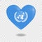 Volumetric heart of UN on checkered background denoting transparency, vector