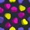 Volumetric hearts on a dark background, seamless vector pattern