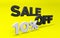 Volumetric inscription Sale 10% off in black and white colors on a yellow background.