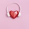 Volumetric paper heart in white headphones. Concept for music festivals, radio stations, music lovers