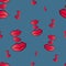 Volumetric puffy lips pattern. Air kiss. Star decoration. Idea for fabric, wallpaper. Vector. Blue background.