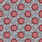 Volumetric seamless floral 3d pattern. Large red-burgundy with black flowers, light twigs with silver-gray leaves, gradient,