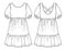 Voluminous mini dress, trendy dress with frills vector sketch