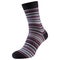 Voluminous sock with a burgundy stripe, located toe forward, on a white background