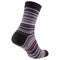 Voluminous sock with burgundy stripes, heel forward, on a white background
