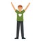 Volunteer boy green shirt icon, flat style