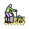 volunteer clean beach plastic color icon vector illustration