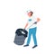 Volunteer collecting trash flat color vector faceless character