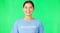 Volunteer, face and happy woman on green screen in studio for community service, help and welfare. Portrait, female