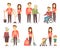 Volunteer helping to disabled people vector characters set for volunteering concept