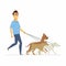 Volunteer helps to walk dogs - cartoon people characters illustration