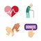 Volunteer icons charity donation vector set humanitarian awareness hand hope aid support people