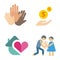 Volunteer icons charity donation vector set humanitarian awareness hand hope aid support people