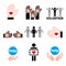 Volunteer, people helping other, charity concept vector icons set