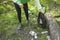 Volunteer picking trash with garbage picker