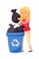 Volunteer putting garbage bag in trash box isolated