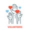 Volunteer vector icon heart care team. Charity volunteer hand symbol illustration