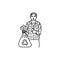 Volunteer woman with trash black line icon. Pictogram for web page