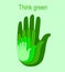 Volunteering and ecology. Green handprints symbolizing unity on color background, creative illustration