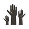 Volunteers and charity work. Raised helping hands. Vector flat glyph icon illustrations with a crowd of people ready and available