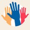 Volunteers and charity work. Raised helping hands. Vector icon background banner illustrations with a crowd of people ready and