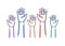 Volunteers and charity work. Raised helping hands. Vector icon background banner illustrations with a crowd of people ready and