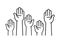 Volunteers and charity work. Raised helping hands. Vector icon background banner illustrations with a crowd of people ready and