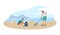 Volunteers clean beach during environmental event, vector illustration isolated.