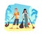 Volunteers at coastal cleanup event, flat vector illustration isolated.