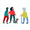 Volunteers help elderly woman with shopping and dog walking. Social work during coronavirus quarantine concept