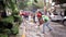 Volunteers smash concrete debris with mallets due the earthquake in Mexico City.