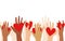 Volunteers, social workers, ordinary people hold hearts in their palms. Unity,