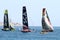 Volvo Ocean Race sailboats in race