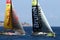 Volvo Ocean Race sailboats in race