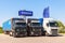 Volvo trucks parked at the service station in summer day