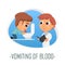 Vomiting of blood medical concept. Vector illustration.