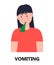 Vomiting icon vector. Poisoning, poor digestion, stomach ulcer are shown. Girl vomits and suffers. Infected person
