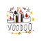 Voodoo African and American magic logo with candles and stars