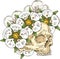 Voodoo Skull in White Flower Wreath